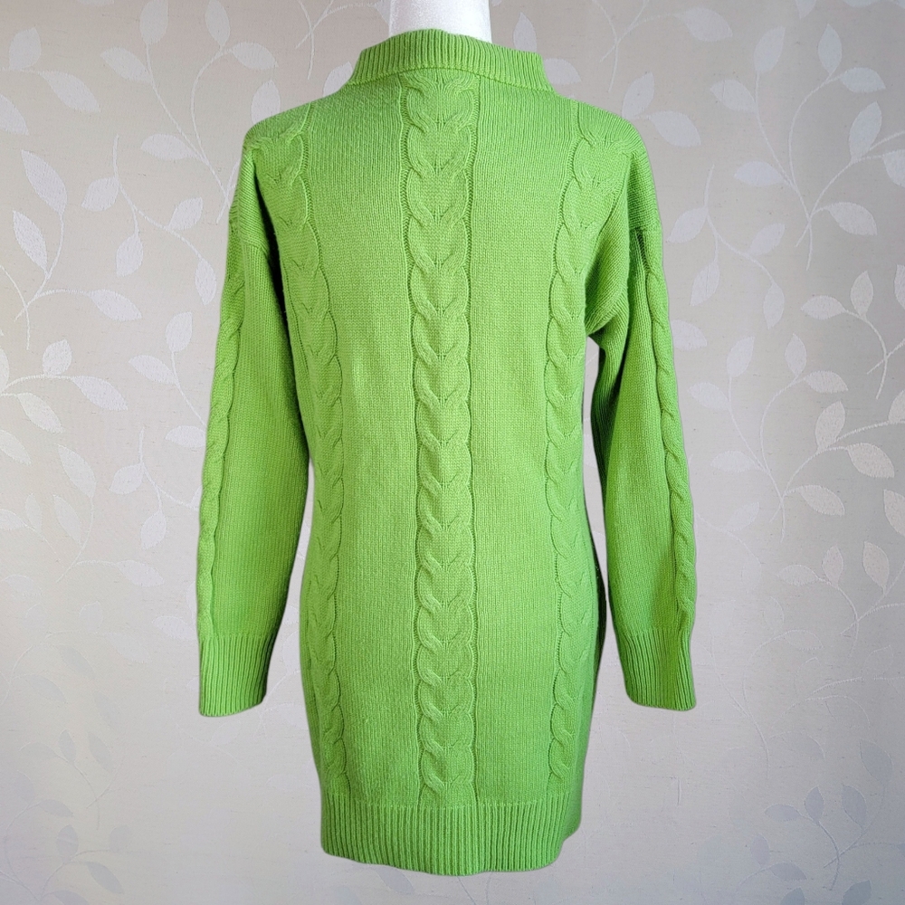 Lime Green Cable Knit Sweater Dress Crew Neck Long Sleeve Size M - Picture 5 of 9